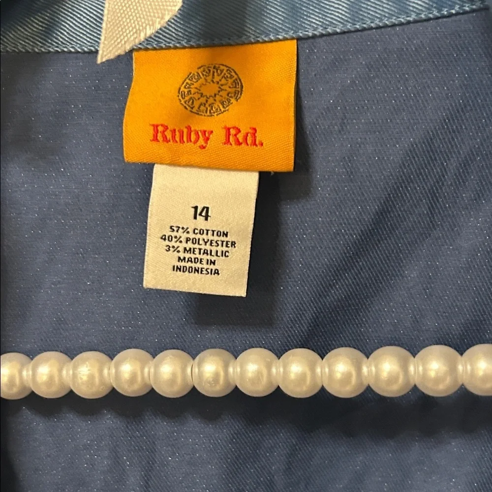 Ruby Rd. Shiny Blue Trench Coat - Picture 2 of 4